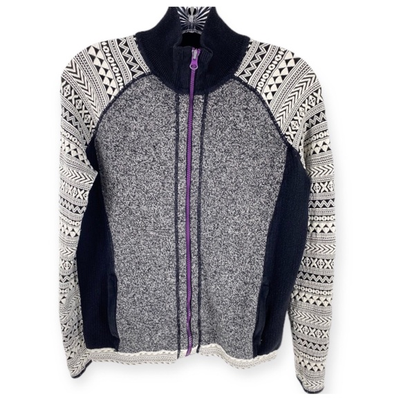 Title Nine black and white merino wool blend sweater Aztec print sleeves - Picture 1 of 13